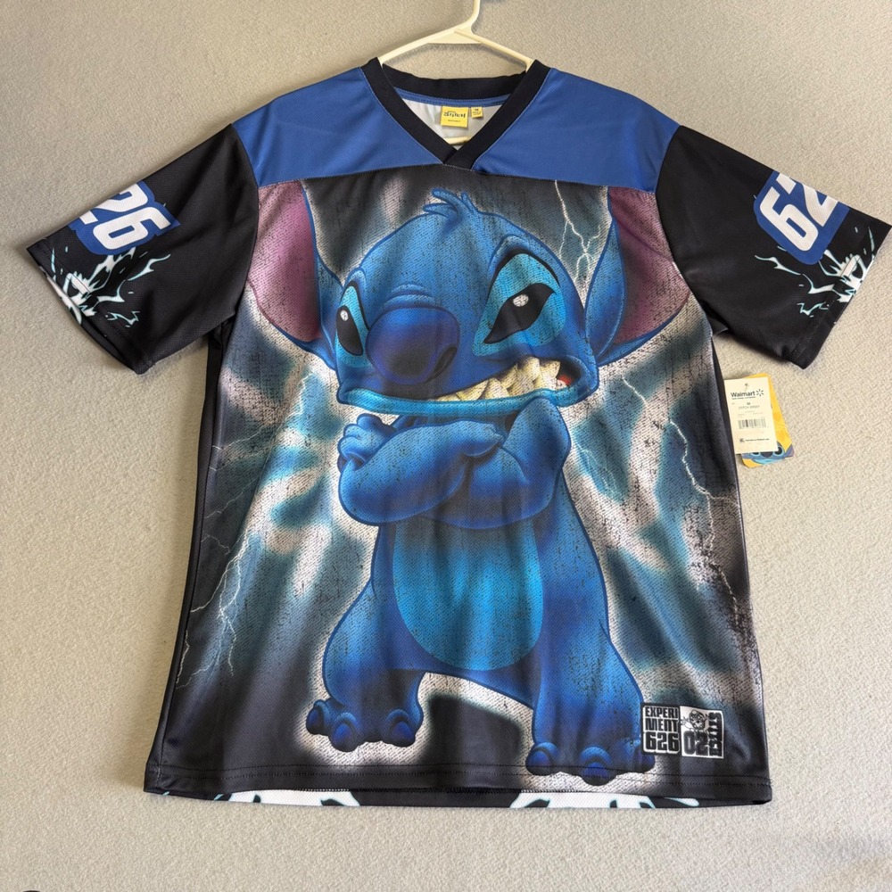 Disney Lilo & Stitch Experiment 626 Jersey Blue Black White M NWT